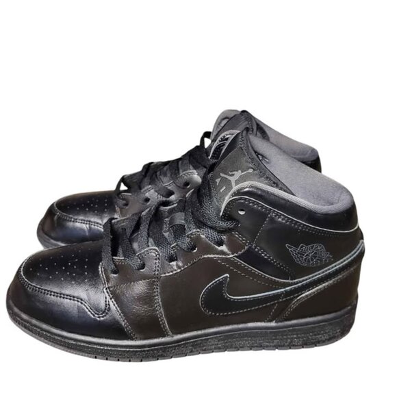Nike Air Jordan 1 Mid Black on black Youth size 7 - Picture 1 of 6